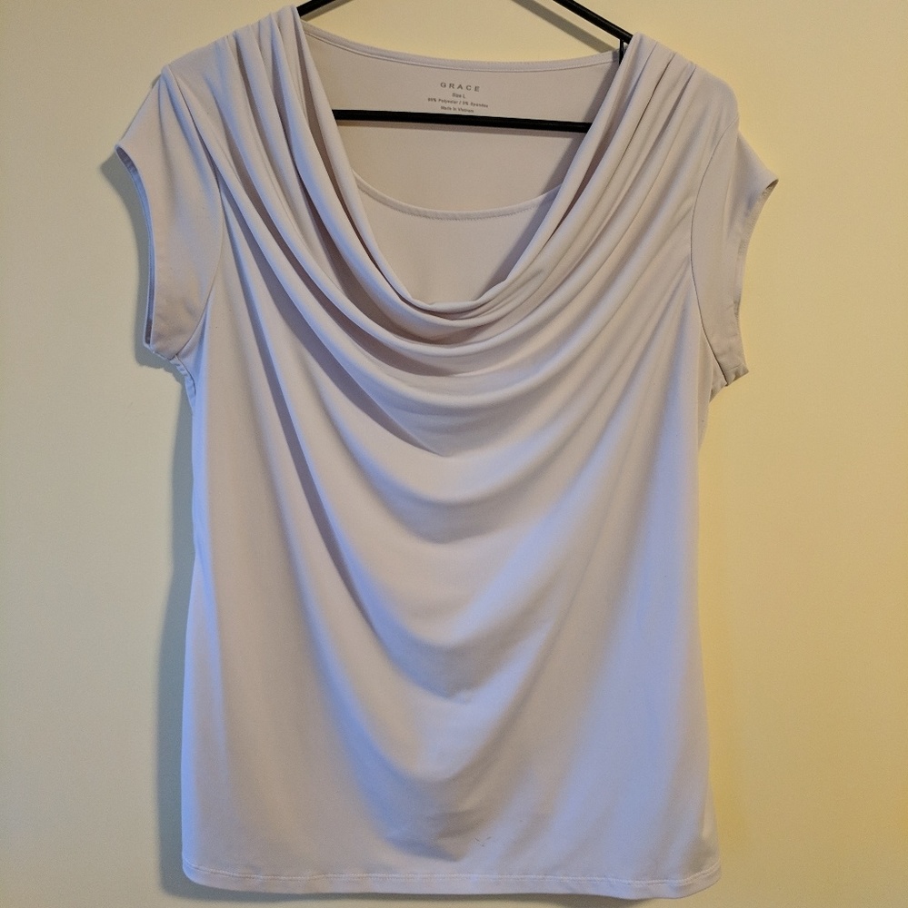 Grace white short sleeved cowl neck blouse